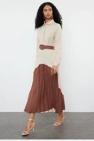 Trendyol Brown Color Block Woven Shirt Dress
