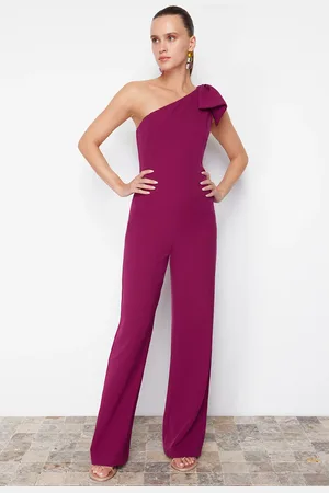 Trendyol Purple Bow Detailed Single Sleeve Woven Jumpsuit