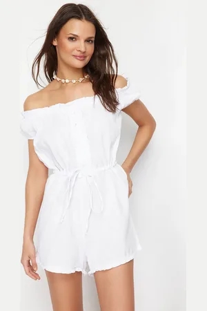 Trendyol White Woven Muslin 100% Cotton Beach Jumpsuit