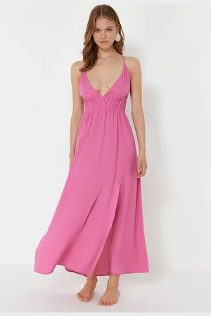 Trendyol Pink Maxi Woven Gathered Beach Dress