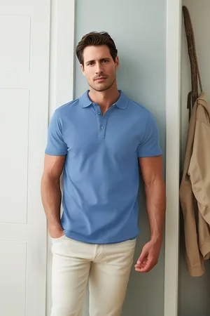 Trendyol Indigo Regular Cut Textured Polo Neck T-Shirt