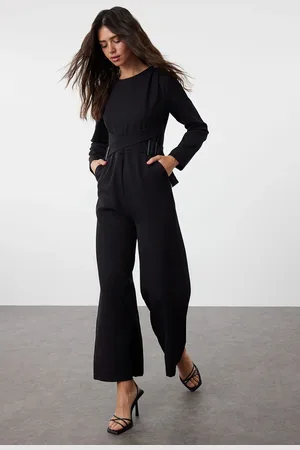Trendyol Black Accessory Detailed Double Breasted Cut Woven Jumpsuit