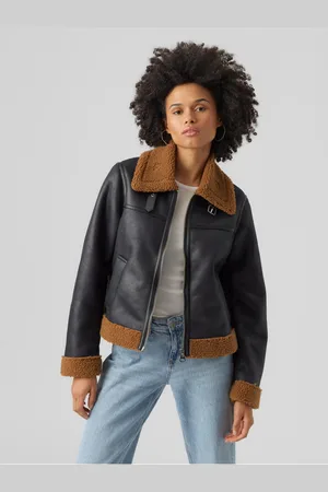 VERO MODA Hnědo- dámská koženková bunda Manhattan - Dámské