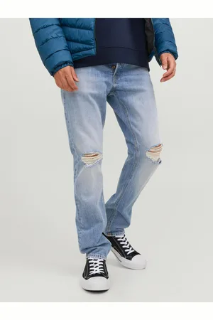 JACK & JONES Světle modré pánské straight fit džíny Tim - Pánské