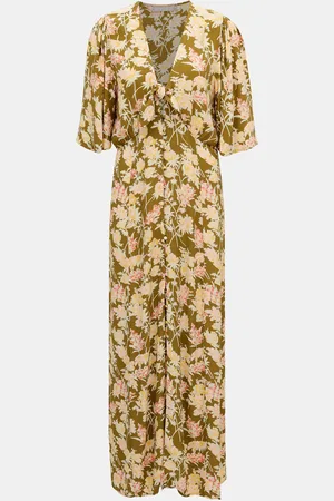 Pieces® Khaki květované maxi šaty Polly - Dámské