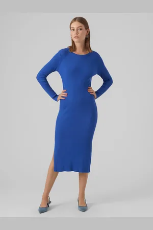 VERO MODA Modré dámské pouzdrové svetrové šaty Glory - Dámské