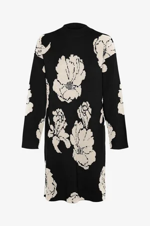 VERO MODA Bílo-černé dámské květované svetrové šaty Flora - Dámské