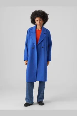 VERO MODA Modrý dámský kabát s příměsí vlny Hazel - Dámské