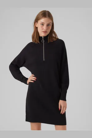 VERO MODA Černé dámské svetrové šaty Goldneedle - Dámské