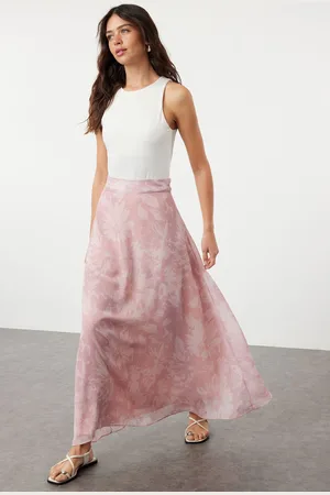 Trendyol Light Pink A-line Pattern Flared Lined Chiffon Fabric Maxi Length Woven Skirt
