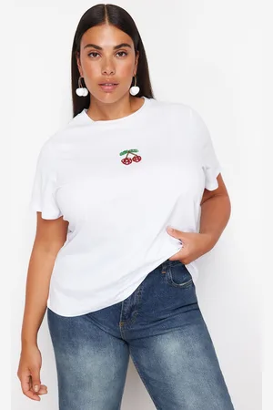 Trendyol Curve White 100% Cotton Patterned Knitted T-Shirt