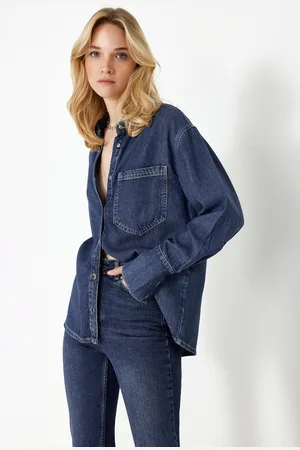 Trendyol Dark Blue More Sustainable 100% Tencel™ Oversize Denim Shirt