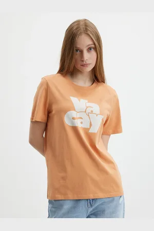 Pieces® Oranžové tričko s potiskem Tamaris - Dámské