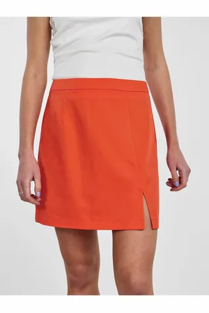 Pieces® Oranžová dámská mini sukně s rozparkem Thelma - Dámské