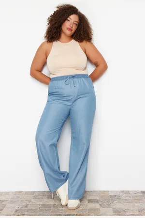 Trendyol Curve Blue High Waist Summer Wide Cut Tencel Plus Size Denim Jeans