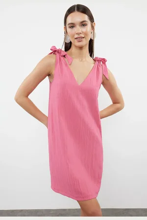 Trendyol Pink Mini Woven Tie-Up Beach Dress