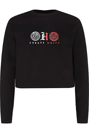 Tommy Hilfiger T-shirt - LH COLLAR LOGO CROPPED TEE LS black