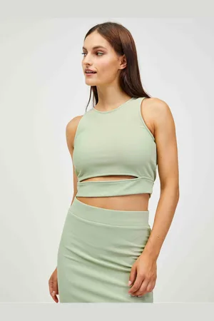 Pieces® Světle zelený crop top s průstřihem Sara - Dámské
