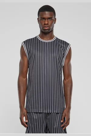 Urban classics Pánské tílko Striped Mesh bílé/černé