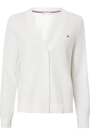Tommy Hilfiger Cardigan - ORG CO TEXTURE V-NK CARDIGAN white