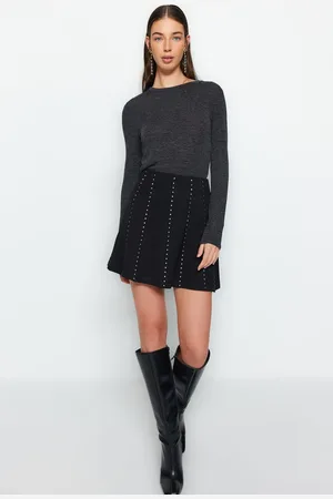 Trendyol Černá Kamenná Doplněk Mini Skater/Pletená Sukně Bez Pasu
