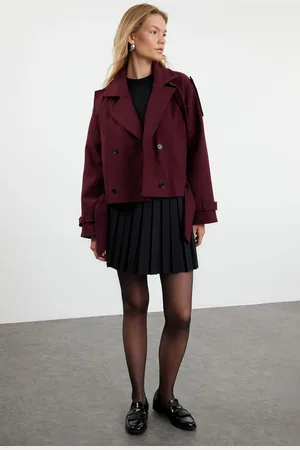Trendyol Claret Red Soft Textured Seasonal Short Oversize Cashmere Jacket Coat