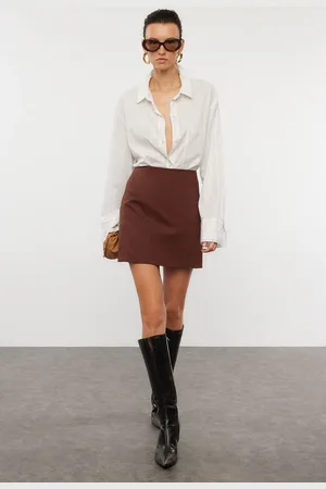 Trendyol Dark Brown High Waist A-Line Mini Woven Skirt