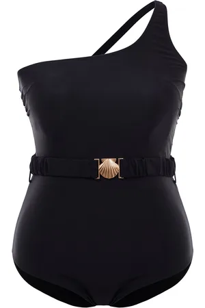 Trendyol Curve Black One Shoulder Swimsuit with Accessories & Belt