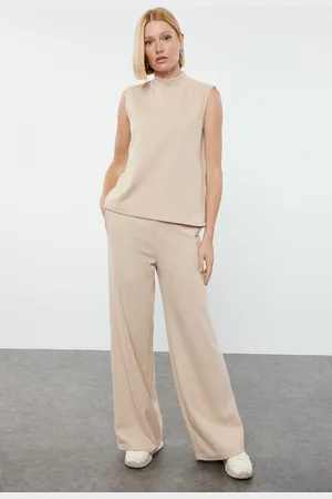 Trendyol Beige Thessaloniki Knitted Sleeveless Blouse and Trousers Top-Bottom Set