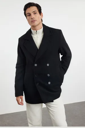 Trendyol Black Regular Fit Double-Breasted Textured Winter Coat
