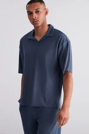 Trendyol Premium Plus Size Indigo Oversize Textured Ottoman Polo Neck T-Shirt