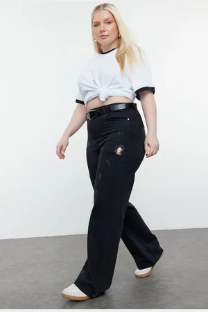 Trendyol Curve Black High Waist Wide Leg Plus Size Jeans