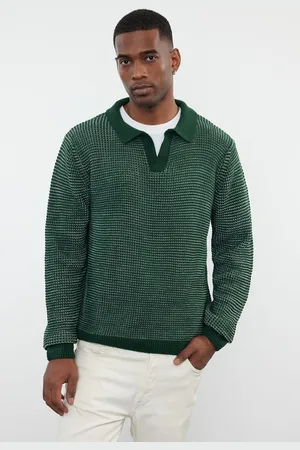 Trendyol Green Casual Regular Polo Neck Textured Knitwear Sweater