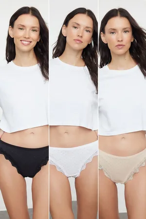 Trendyol Black-White-Skin 3 Pack Cotton Thong Knitted Panties