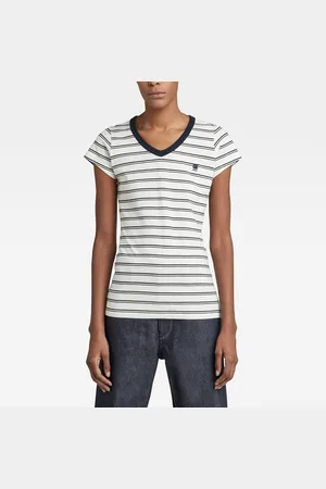 G-Star G-STAR T-shirt - Eyben stripe slim v t wmn s\s beige