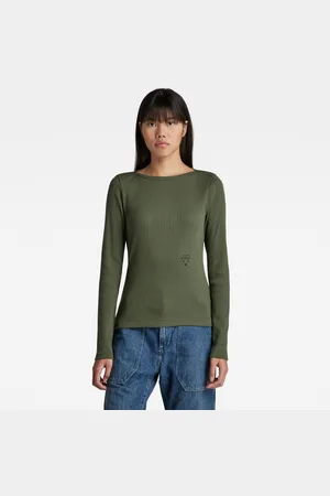 G-Star G-STAR T-shirt - Slim rib boatneck l\s wmn green