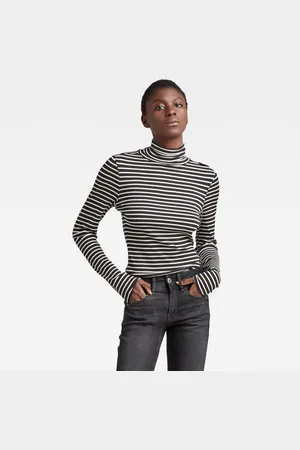 G-Star T-shirt - G-star Slim rib mock neck stripe l\s multicolor