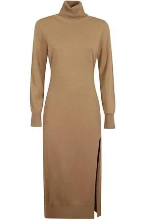 Michael Kors Dress - TURTLE NK SLIT MIDI DRS beige