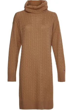 Tommy Hilfiger Dress - SOFTWOOL CABLE ROLL-NK DRESS brown