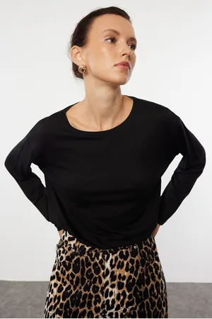 Trendyol Black 100% Cotton Oversize/Wide Fit Long sleeve Knitted T-Shirt