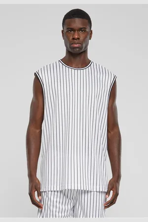 Urban classics Pánské tílko Striped Mesh bílé