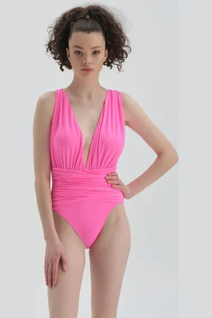 Dagi Neon Pink Deep V-Neck Swimsuit