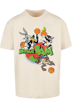 Merchcode Pánské tričko Space Jam Team Oversize béžové