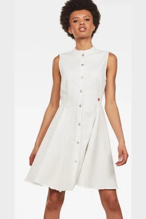 G-Star Dress - G-STAR Bristum slim flare fringe dress s-l white