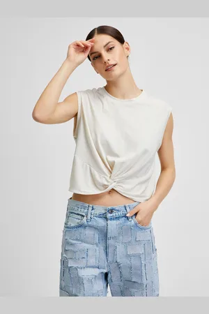 VERO MODA Krémový žíhaný crop top June - Dámské