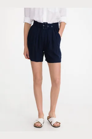 VERO MODA Tmavě modré dámské šortky s příměsí lnu Amelia - Dámské