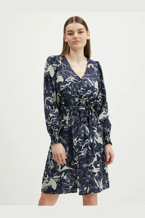 VERO MODA Tmavě modré dámské vzorované košilové šaty Abbi - Dámské