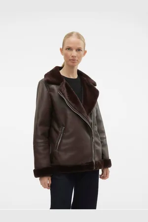 VERO MODA Tmavě hnědá dámská koženková bunda Emmy - Dámské