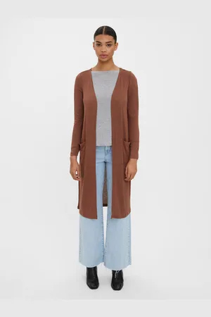VERO MODA Hnědý dlouhý kardigan Anepaya - Dámské