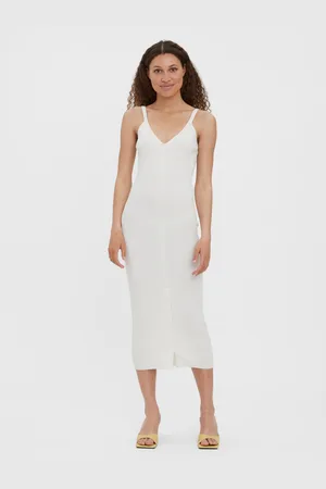 VERO MODA Krémové žebrované pouzdrové midišaty na ramínka Uzuri - Dámské
